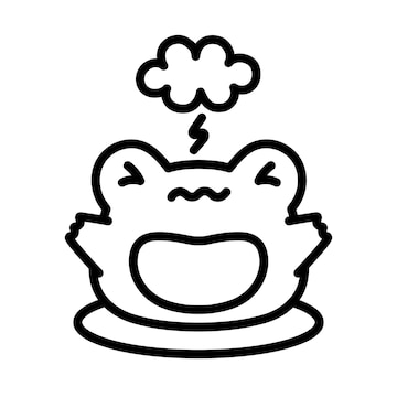 Premium vector cute frog is angry dissatisfied frog with thundercloud coloring book concept childrens drawing