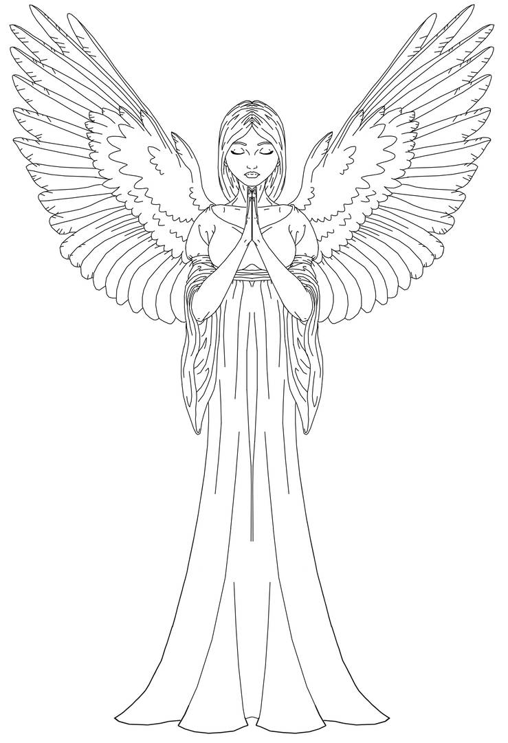 Angel statue line drawing by blacktygra on