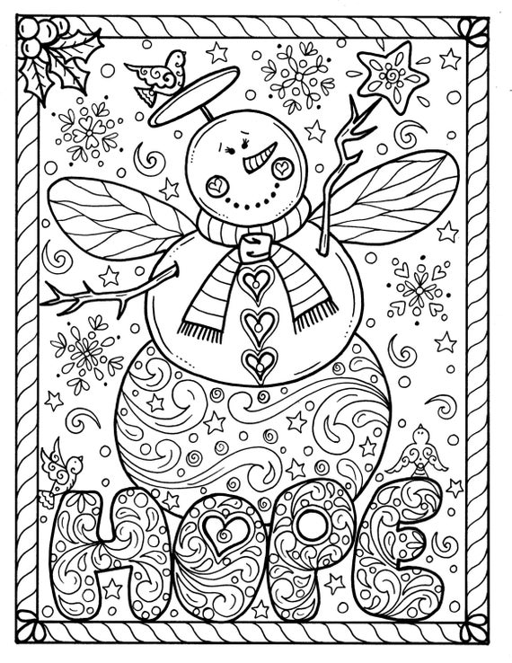 Snow angel instant download christmas coloring page holidays adult coloring book
