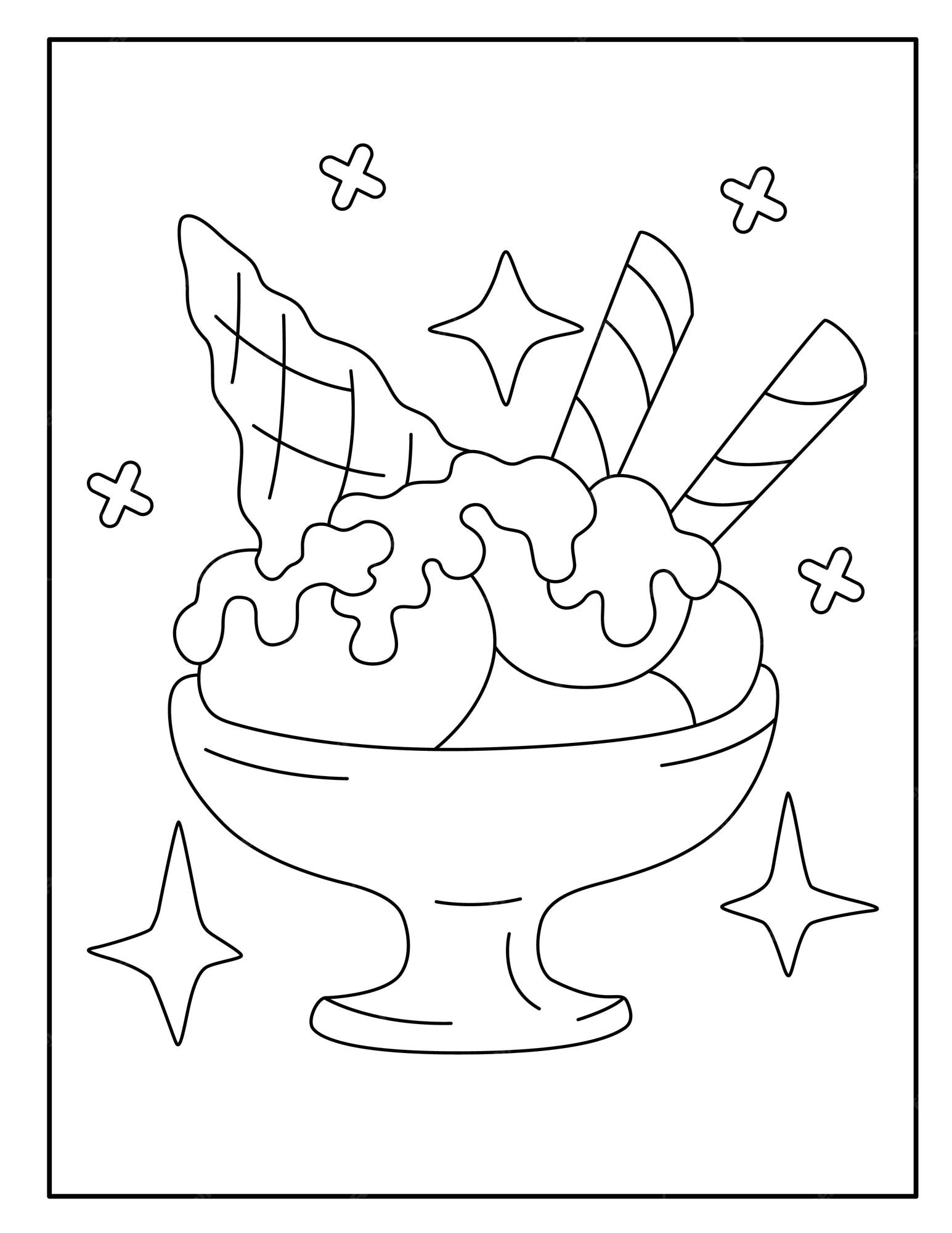 Premium vector cute ice cream coloring page