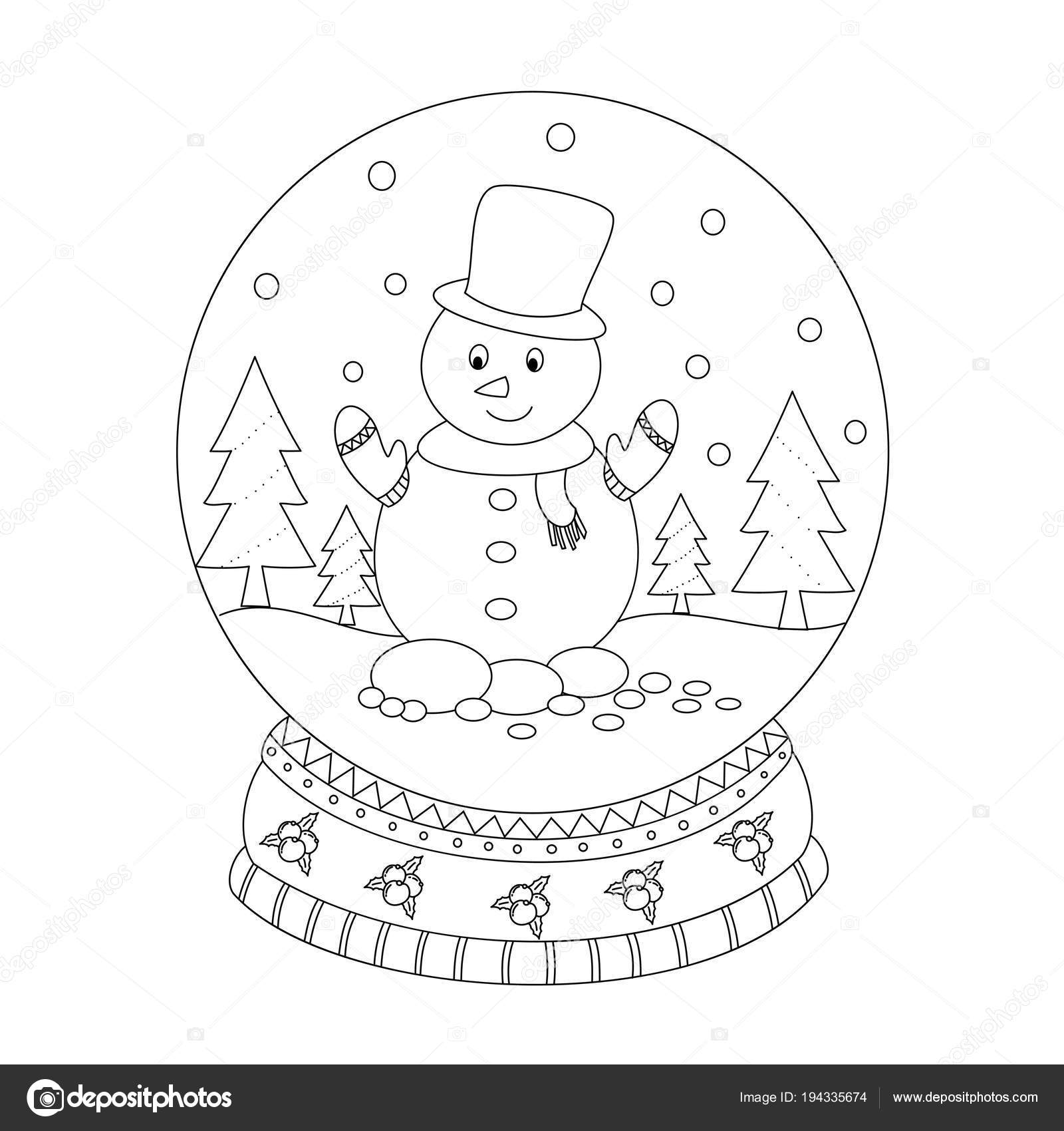 Coloring book page christmas snow globe snow man hand drawn stock vector by noonizen