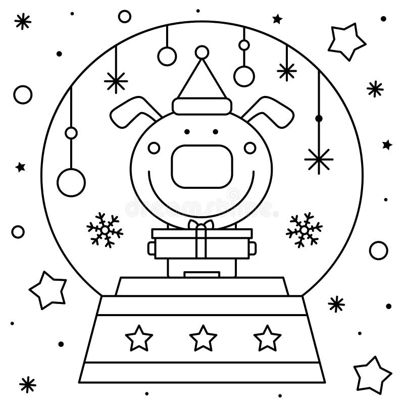 Snow globe with a dog coloring page black and white vector illustration stock vector