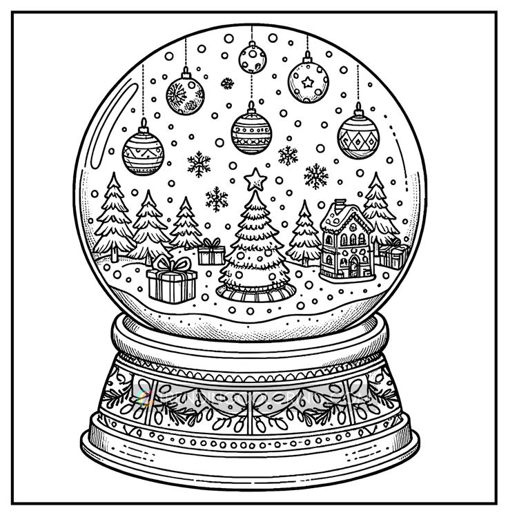 Snow globe christmas coloring pages