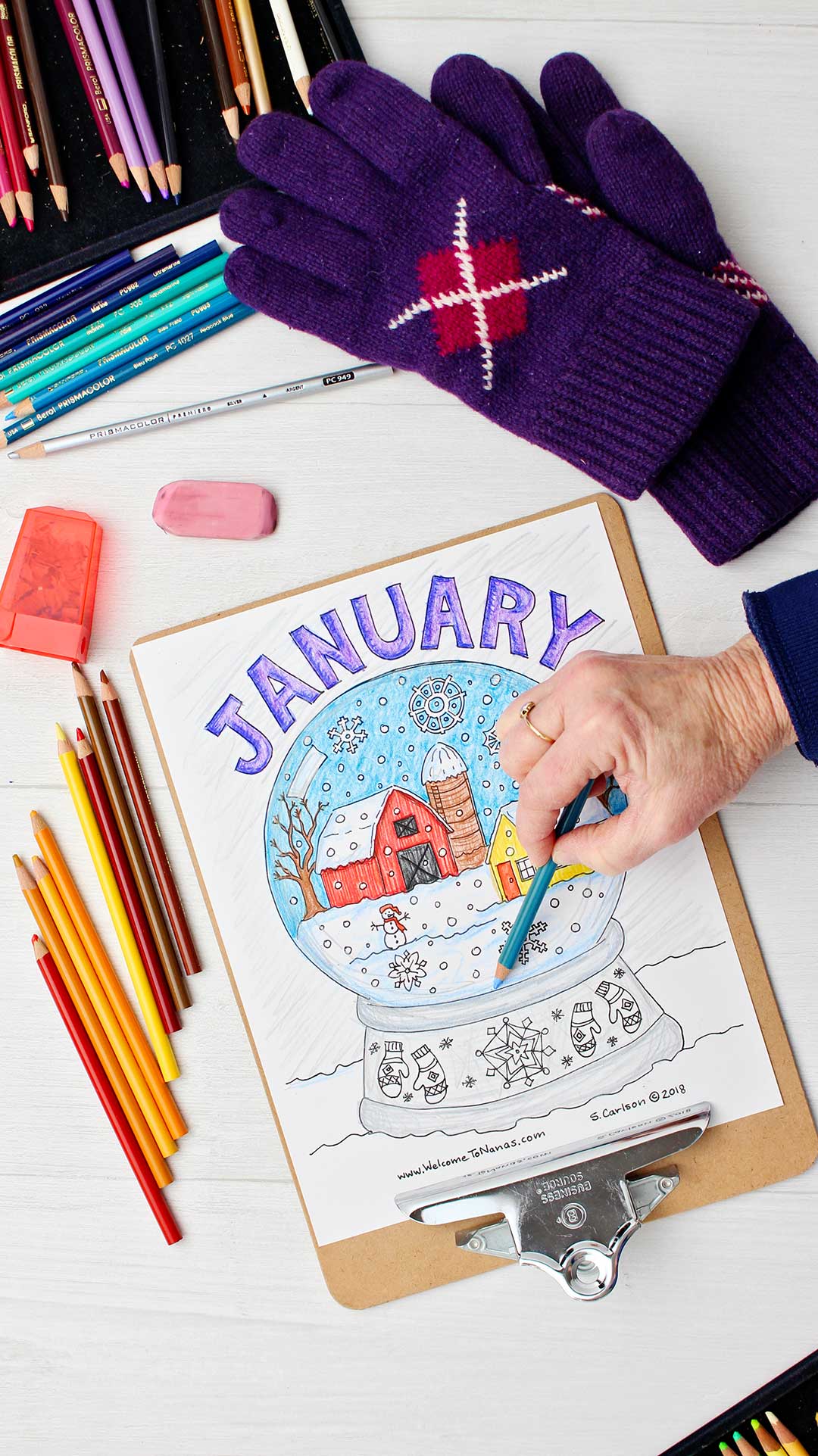 Snow globe january coloring page