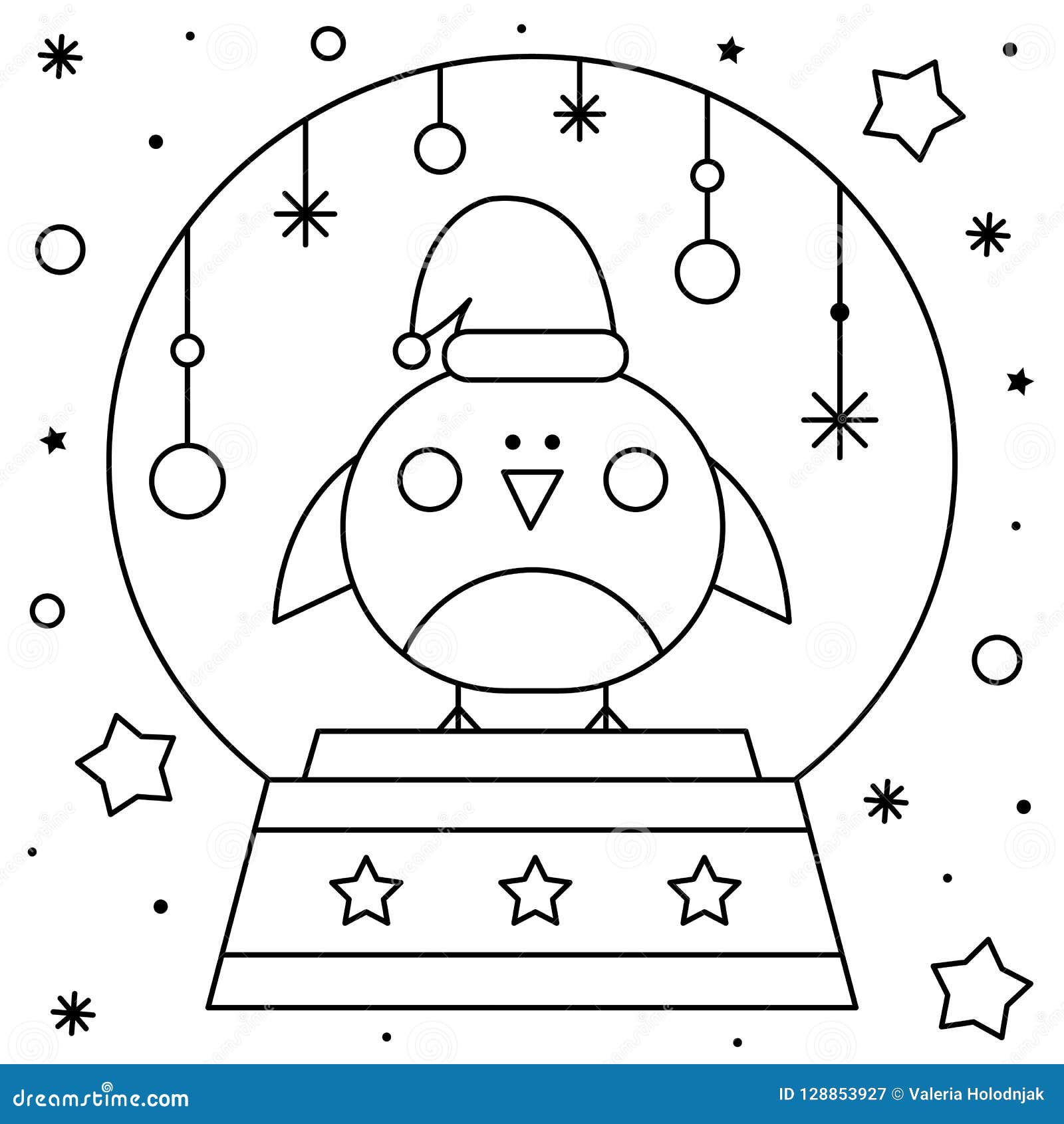 Snow globe with a bird coloring page black and white vector illustration stock vector