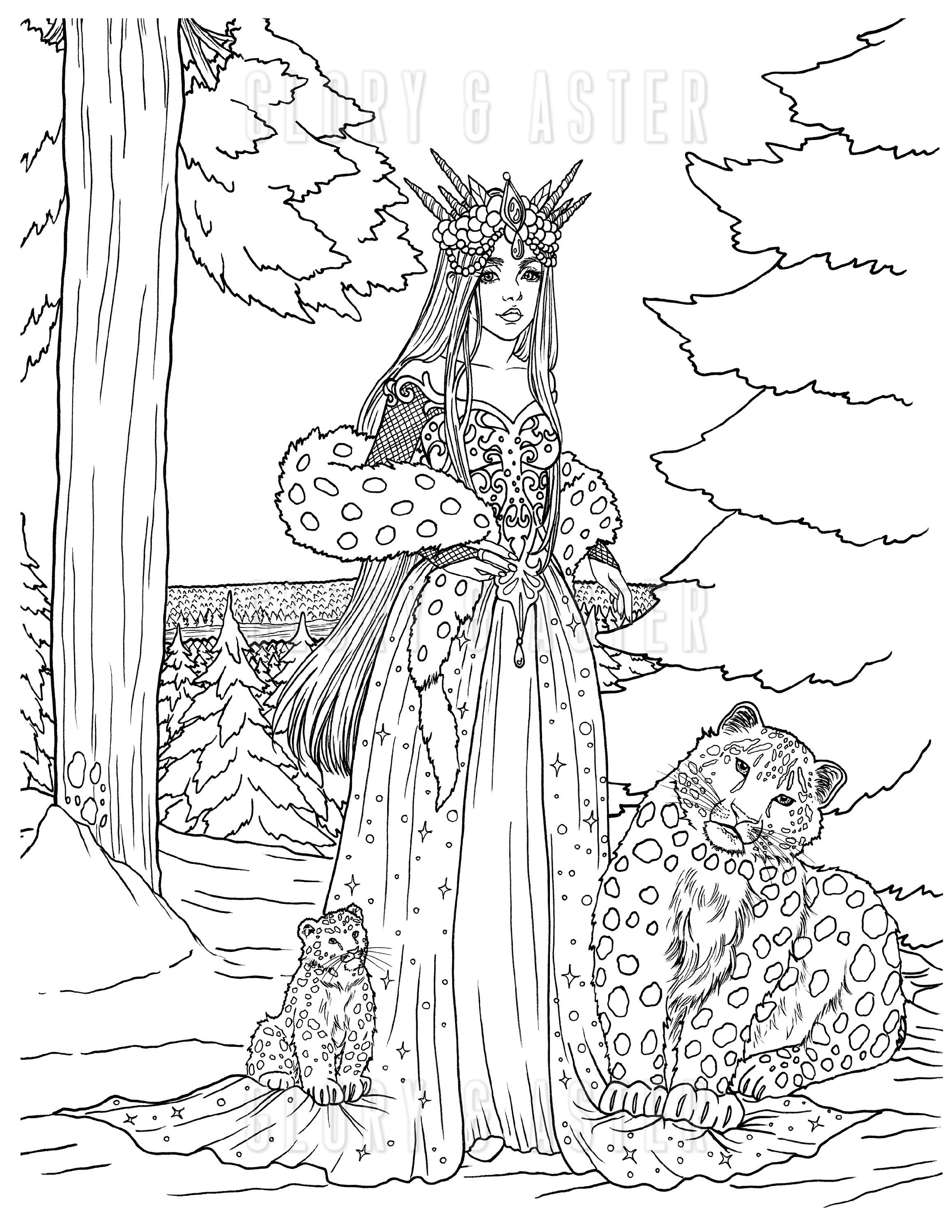 Snow leopard coloring page printable adult coloring page winter color page instant download instant download