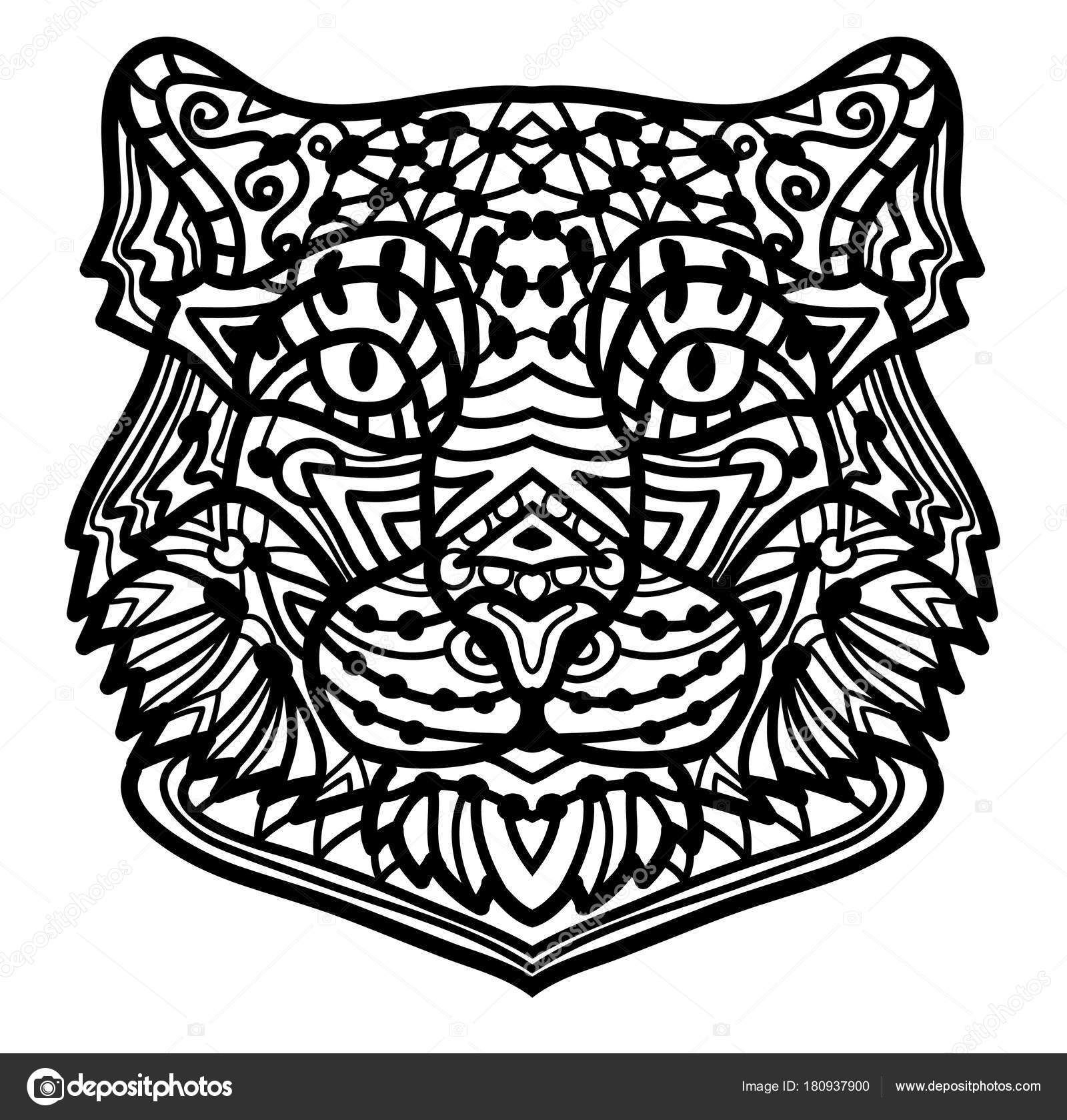 Coloring page snow leopard with ethnic doodle patterned illustration stock vector by aleancher