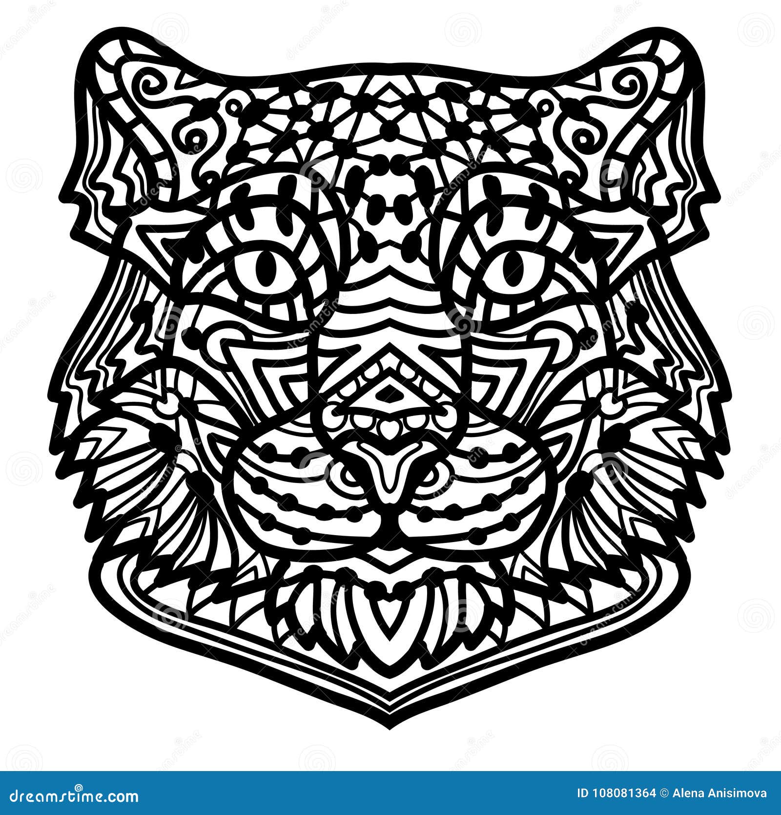 Coloring page snow leopard with ethnic doodle patterned illustration stock vector