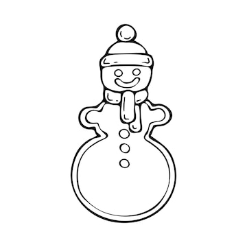 Premium vector coloring book christmas gingerbread snowman festive cookies hand drawn line art black white illustration coloring page for kids and adults