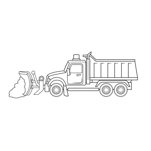 Snowplow snowplough motor grader snow removal truck equipment machine vehicle only black and white for coloring page children book stock illustration