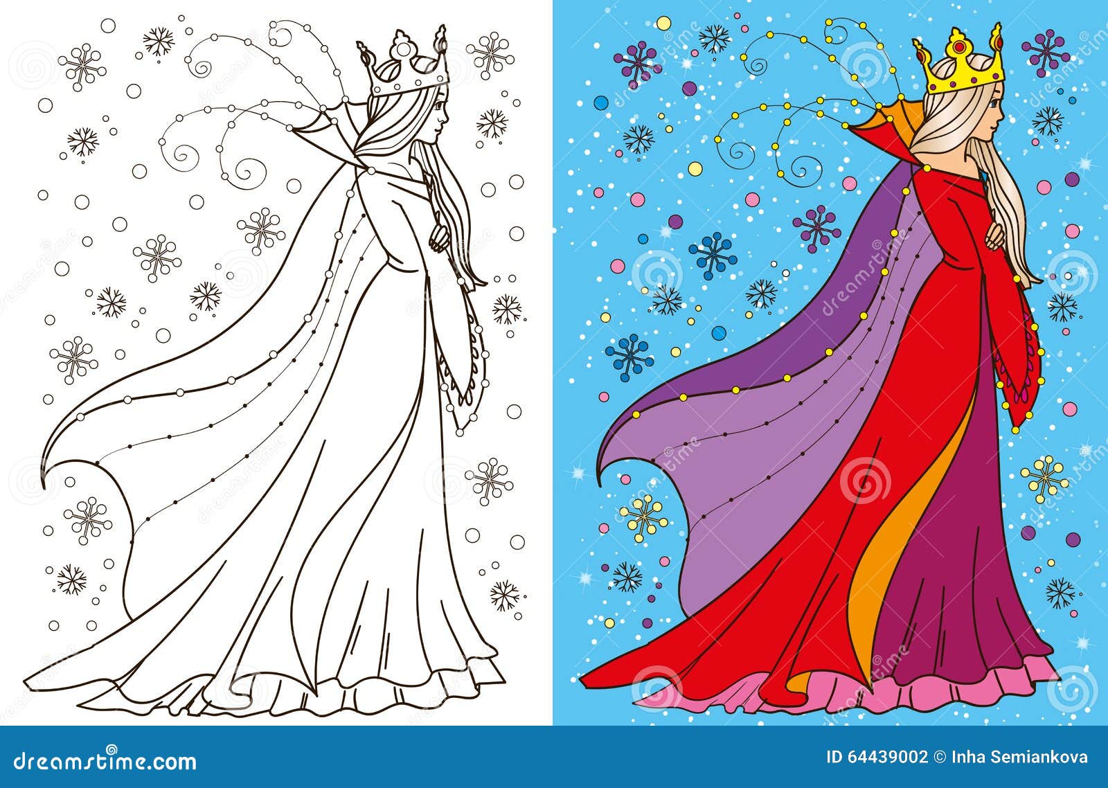 Colouring book of snow queen stock vector