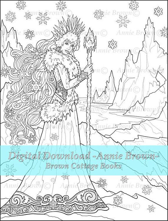 Coloring page icy world line art fantasy artwork printable
