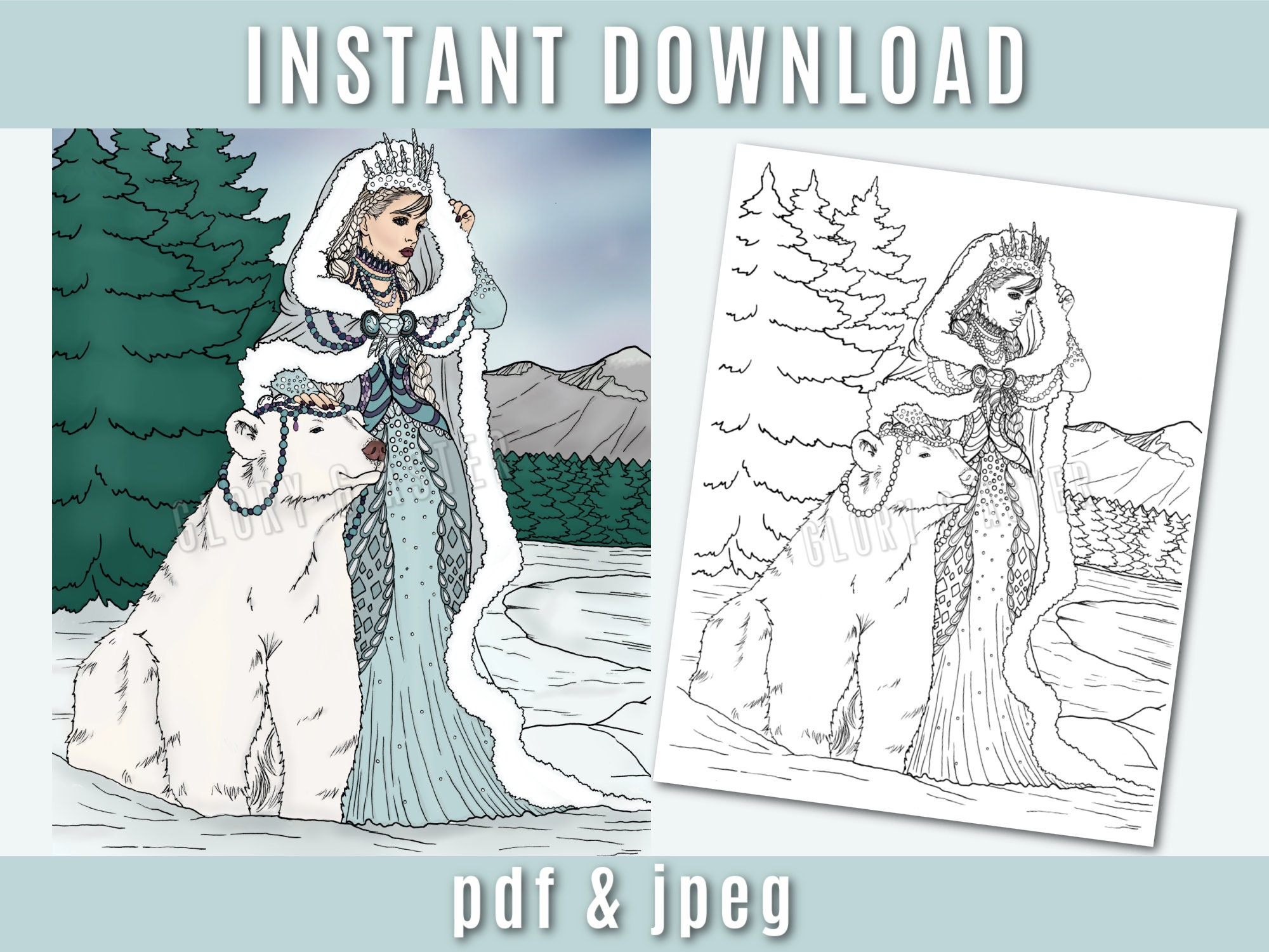 Snow queen coloring page coloring sheets fantasy coloring page instant download portrait coloring adult coloring book