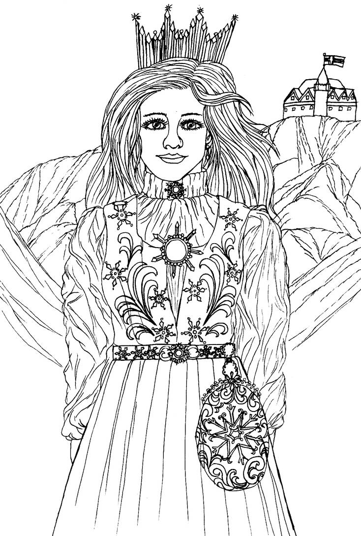 Norwegian snow queen free coloring page by szynszyla