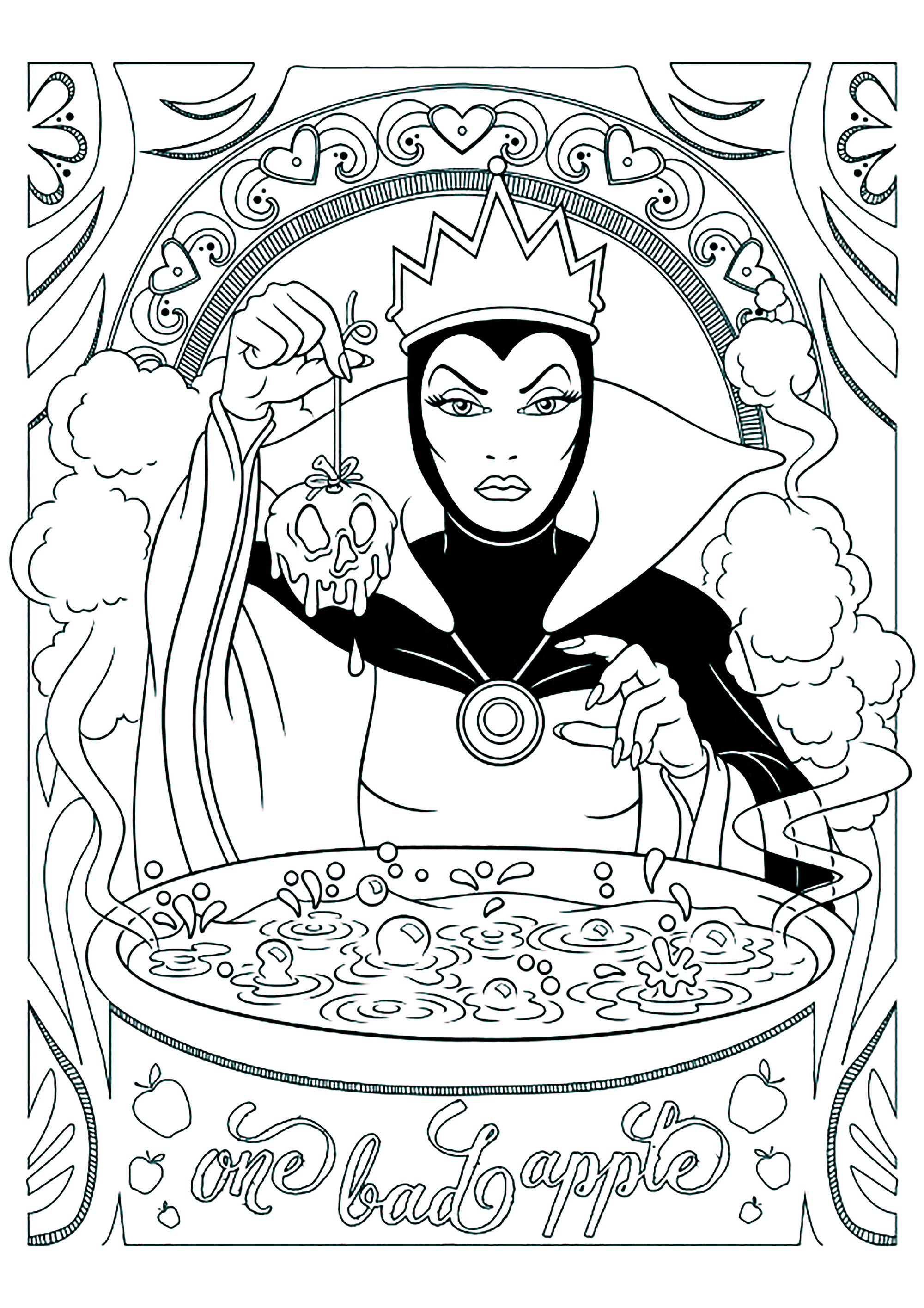Snow whites evil queen prepares a poisoned apple