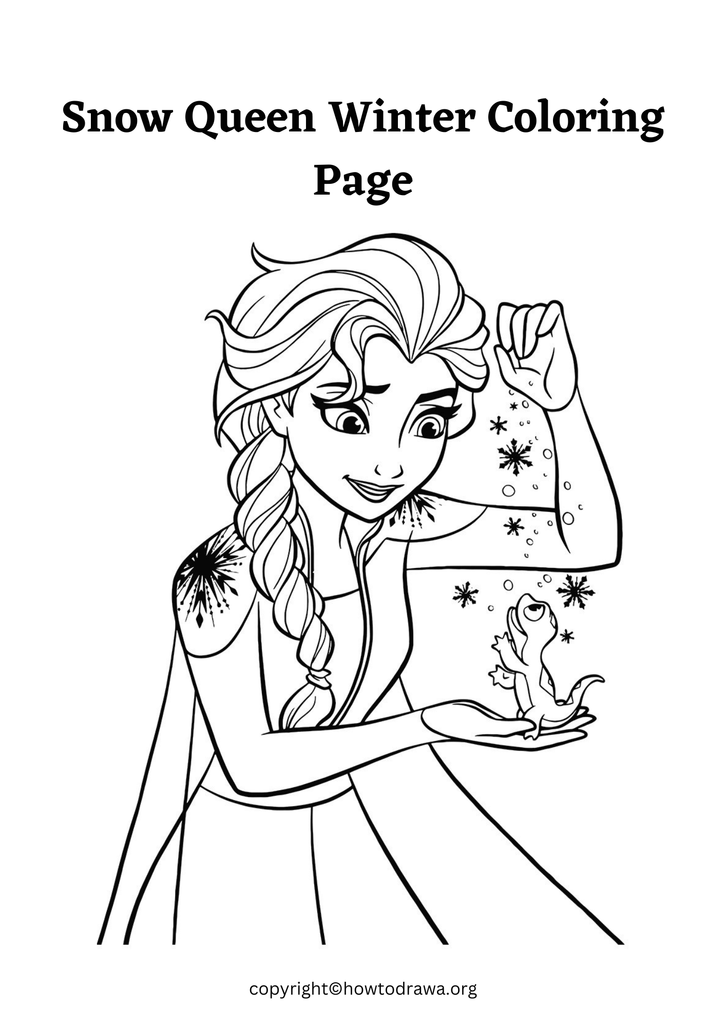 Snow queen winter coloring page for kids free printable