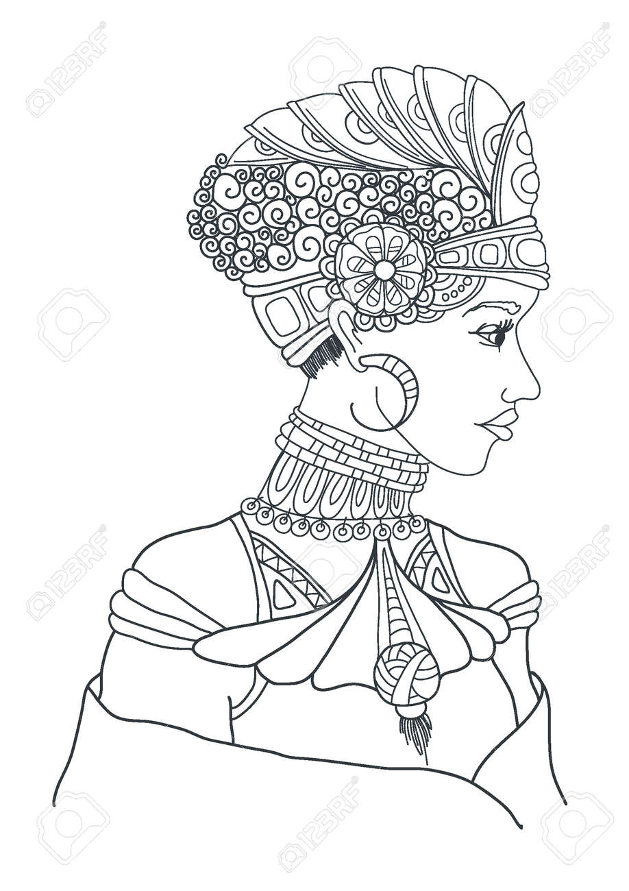Artwork of fantasy snow queen portrait winter fantasy spirituality occultism tattoo art coloring books isolated illustration royalty free svg cliparts vectors and stock illustration image
