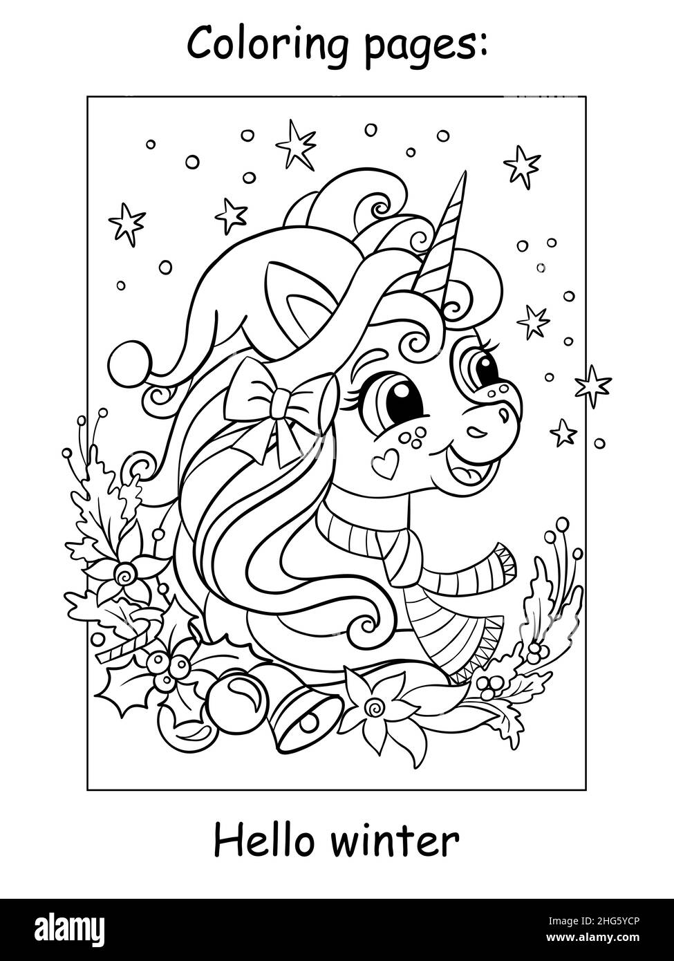 Coloring page unicorn black and white stock photos images
