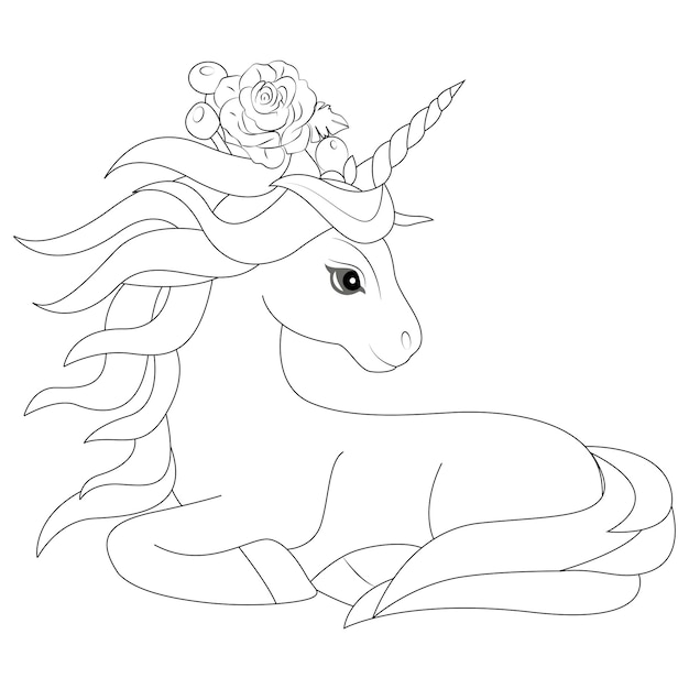 Premium vector cute unicorn coloring page