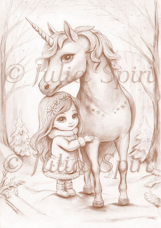 Grayscale coloring page the winter unicorn and little whimsy â the art of julia spiri