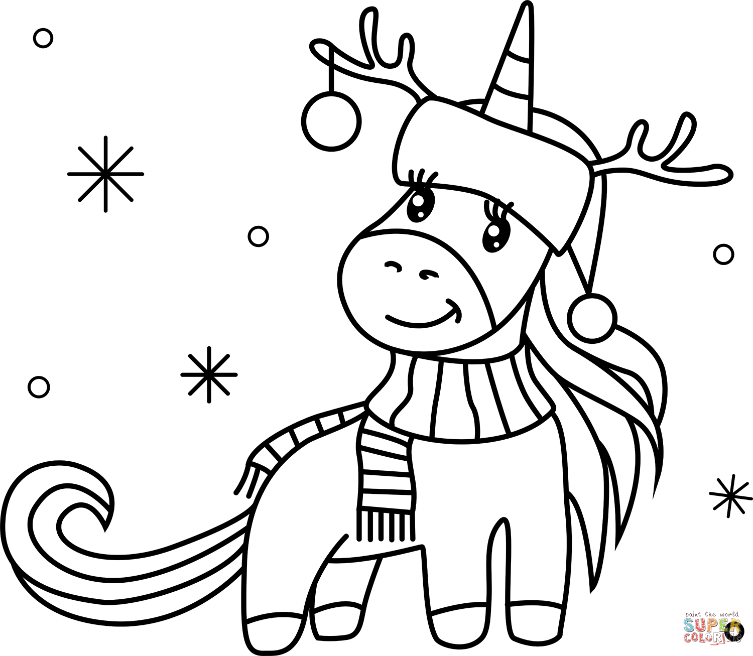 Christmas unicorn coloring page free printable coloring pages