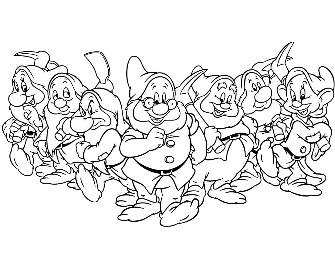 Cute seven dwarfs coloring page
