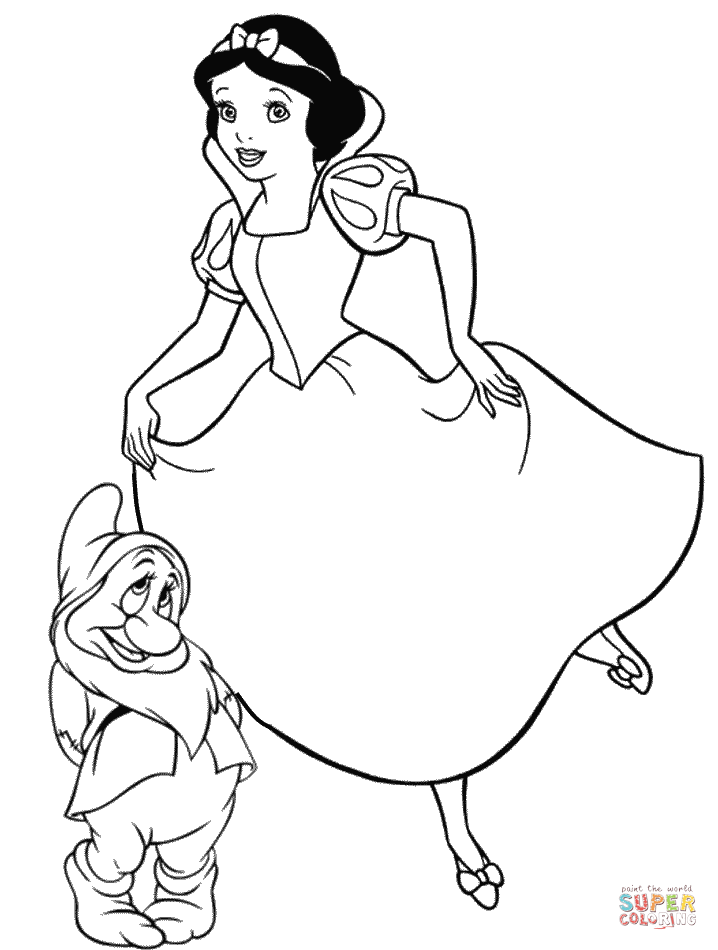 Snow white with bashful dwarf coloring page free printable coloring pages