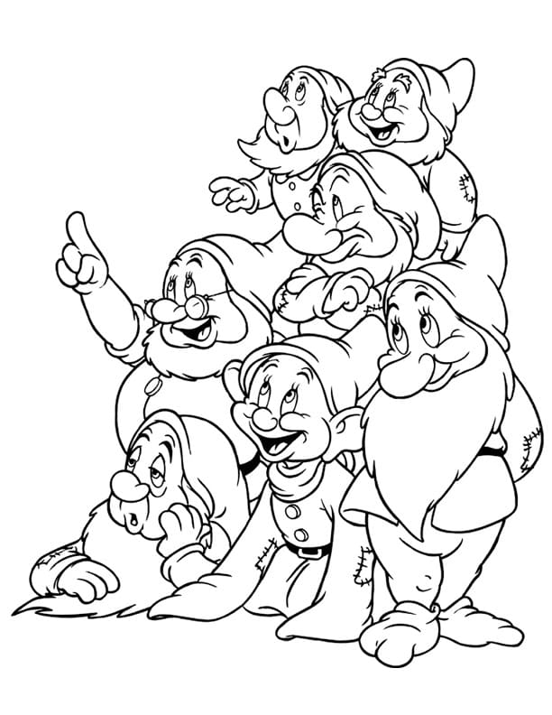 Seven dwarfs from disney snow white coloring page
