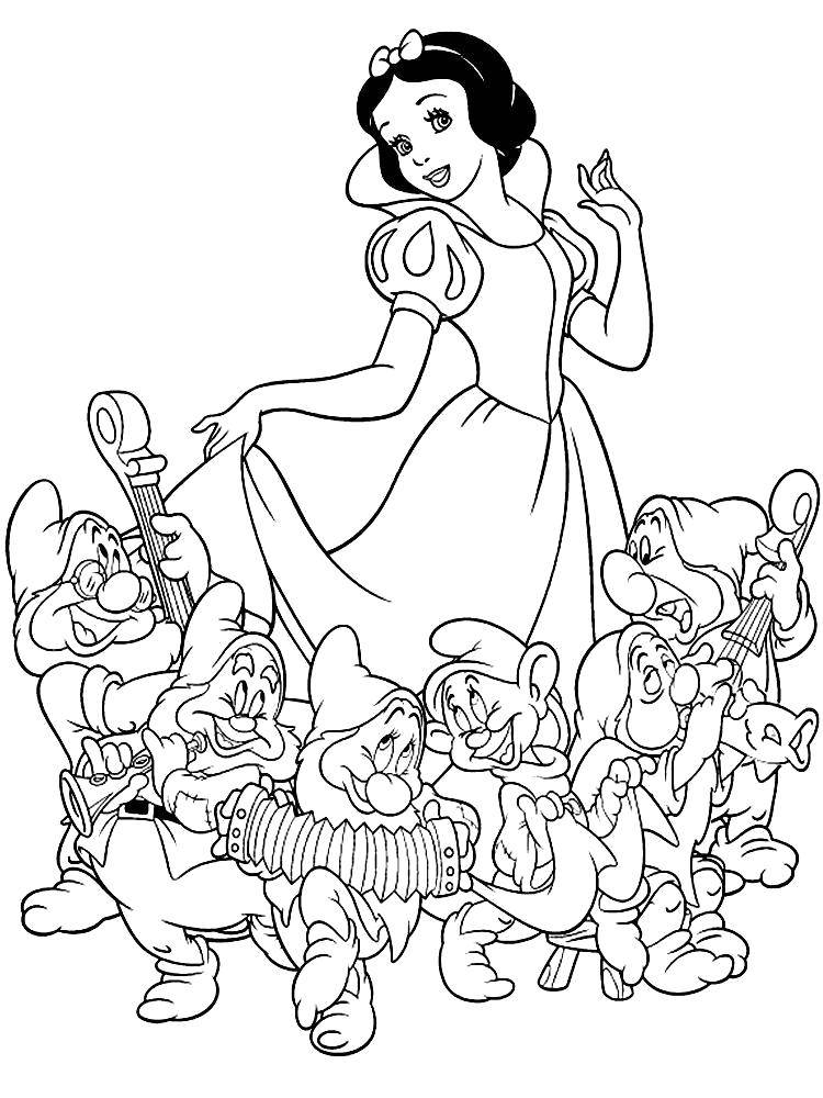 Online coloring pages coloring page snow white and the dwarfs cartoon character download print coloring page