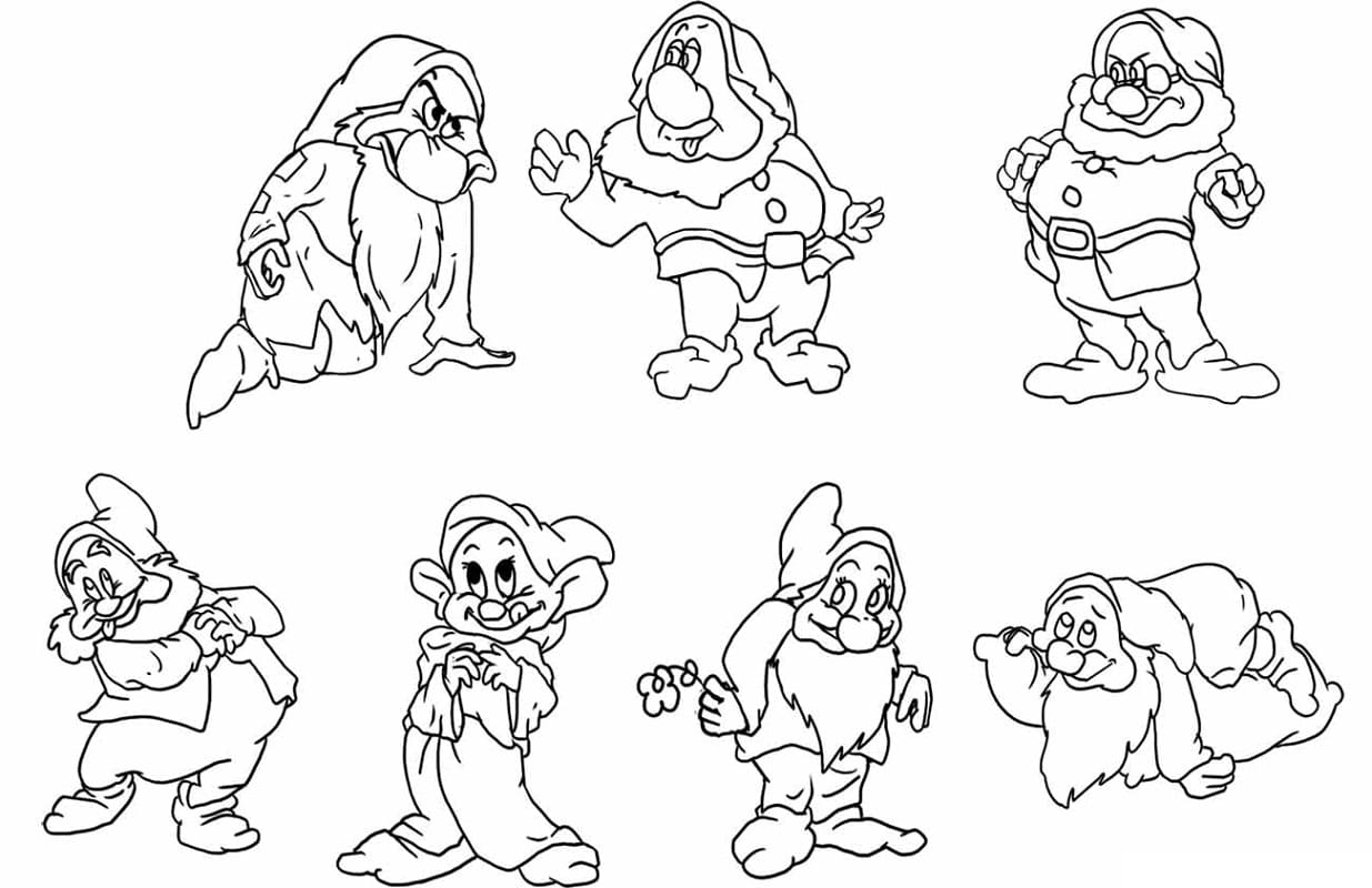 The seven dwarfs coloring page