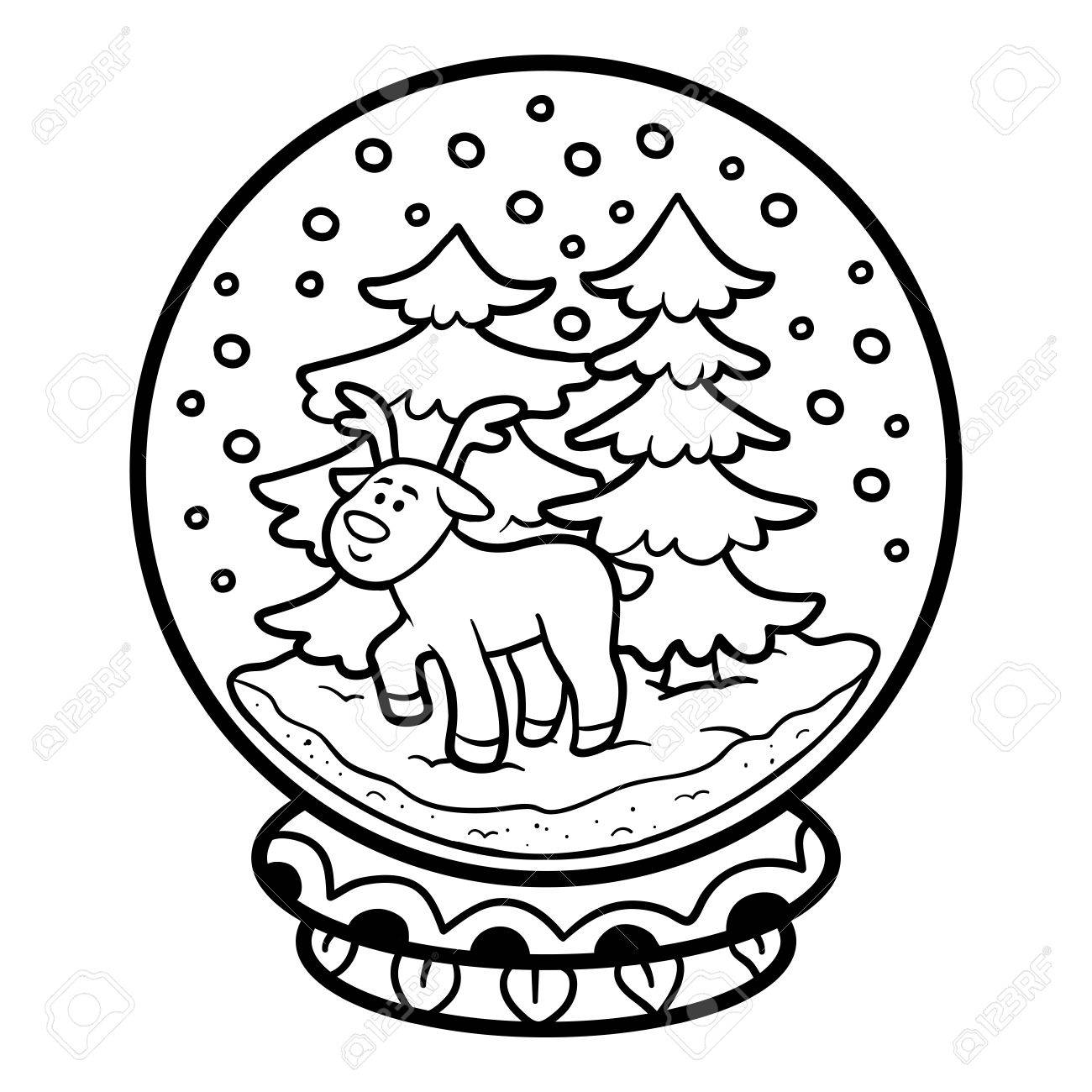 Coloring book for children winter snowball with deer royalty free svg cliparts vectors and stock illustration image