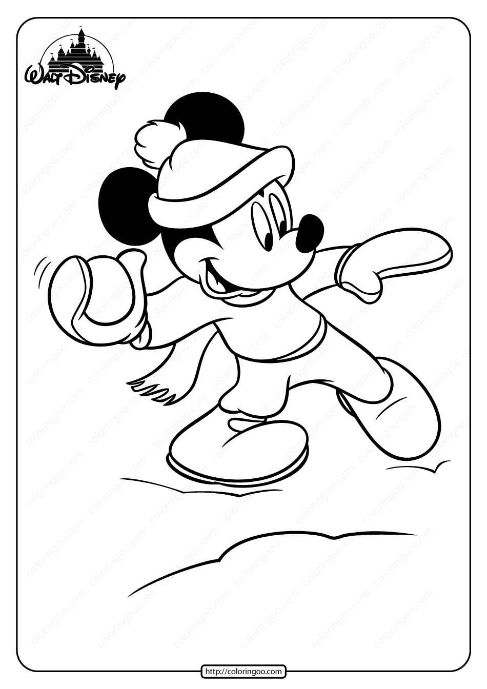 Mickey mouse snowball coloring page