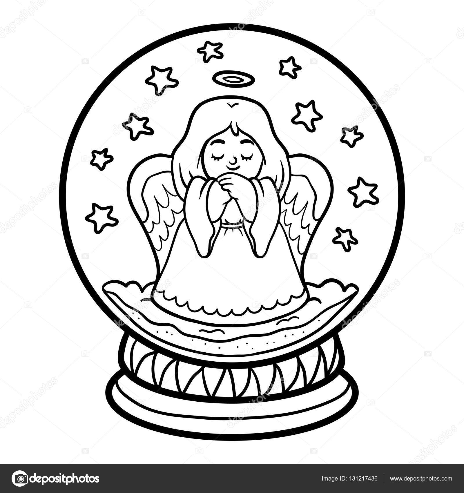 Coloring book for children snowball with angel stock vector by ksenyasavva