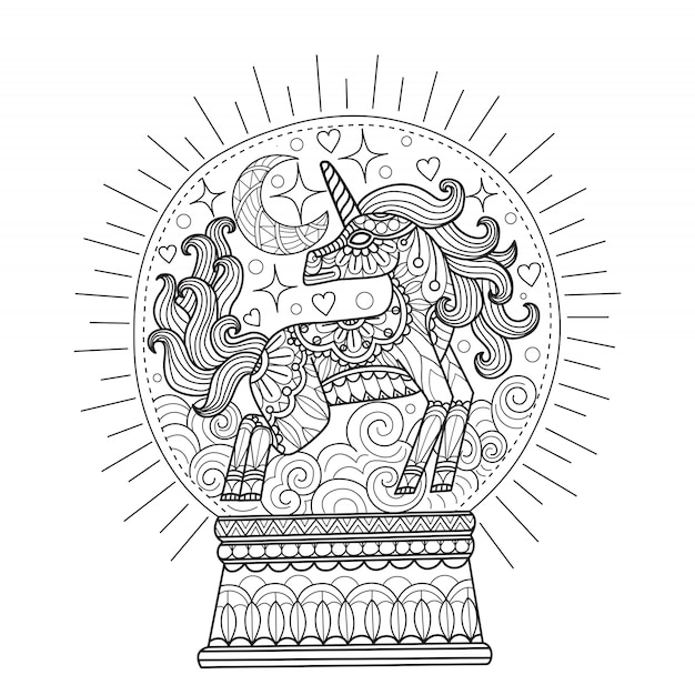Premium vector unicorn in snowball coloring pages for adults