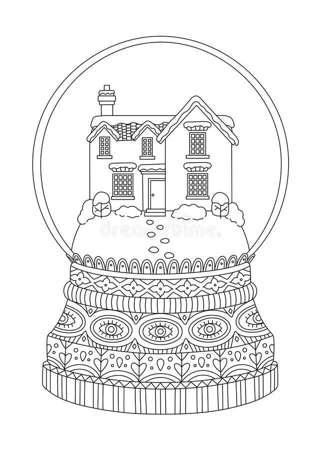 Snow globe coloring page outline design christmas ball isolated on white background vector glass snowball line shape stock vector