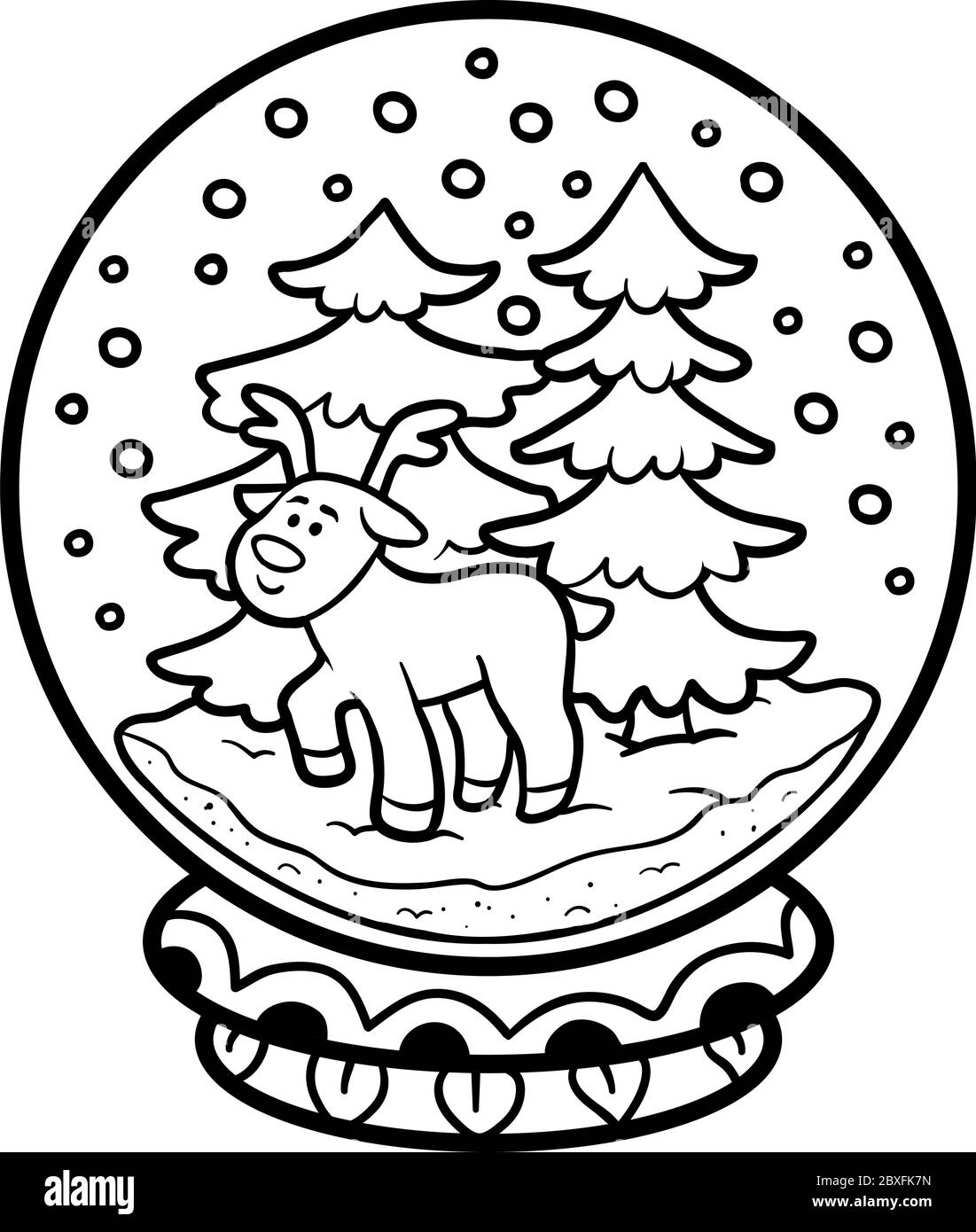 Coloring book for children winter snowball with deer stock vector image art