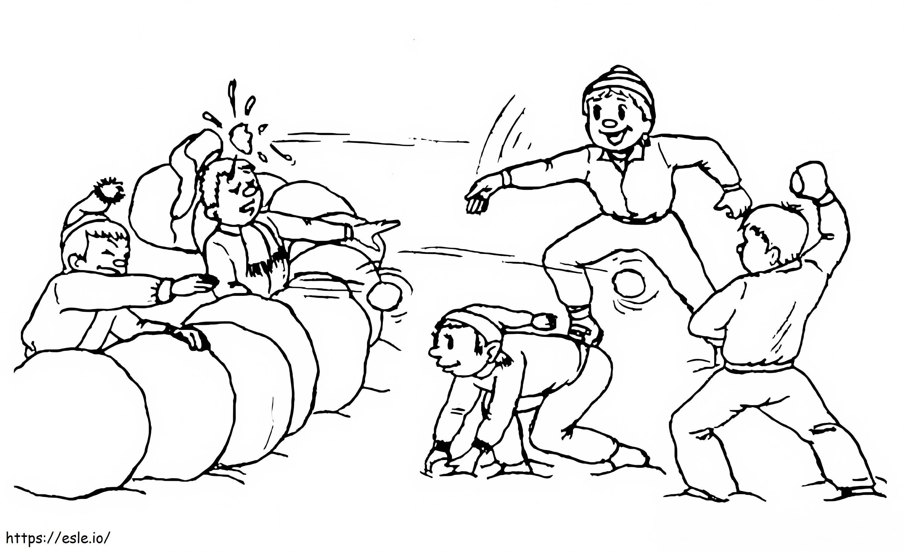 Snowball fight printable coloring page