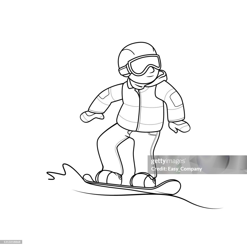 Vector illustration of people standing on snowboard in winter sport game isolated on white background sport petition or training concepts kids coloring page color cartoon character clipart high
