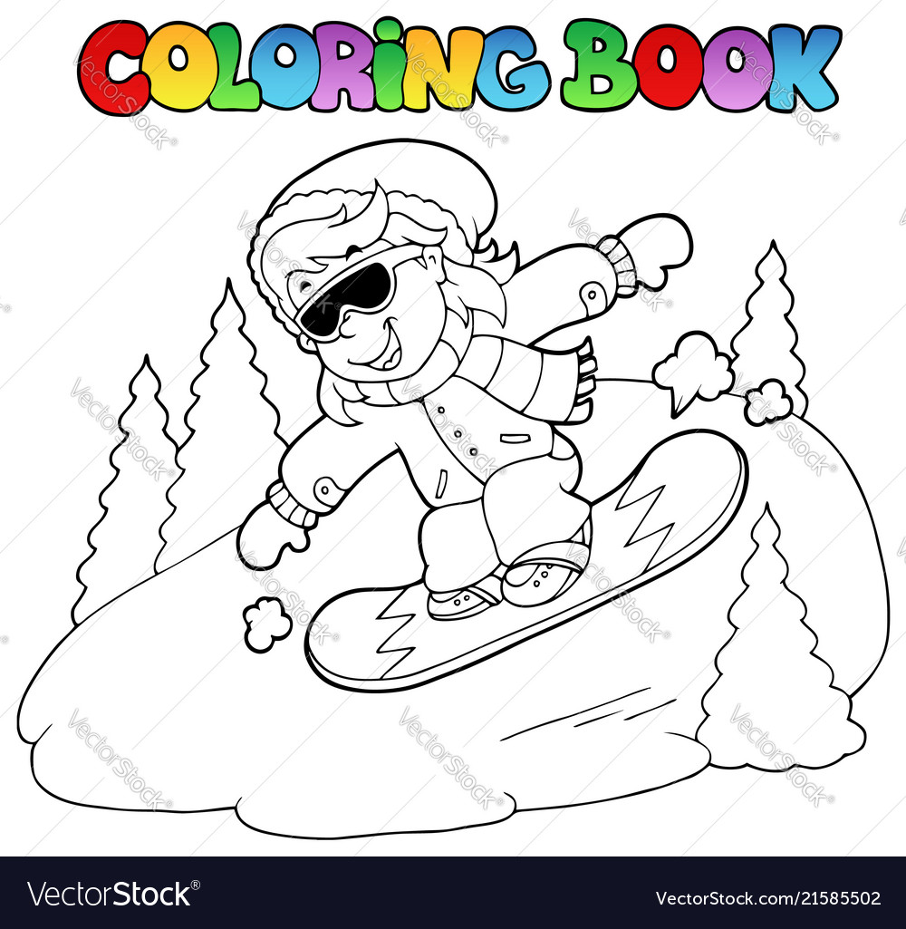 Coloring book girl on snowboard royalty free vector image