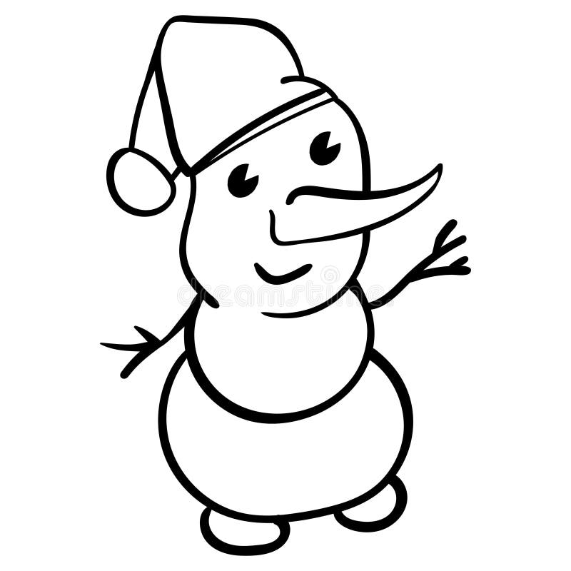 Snowman in a red cap cheerful snowman vector illustration coloring page adult and kids stock vector