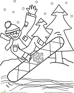 Snowboarder worksheet education winter kindergarten kindergarten coloring pages coloring pages
