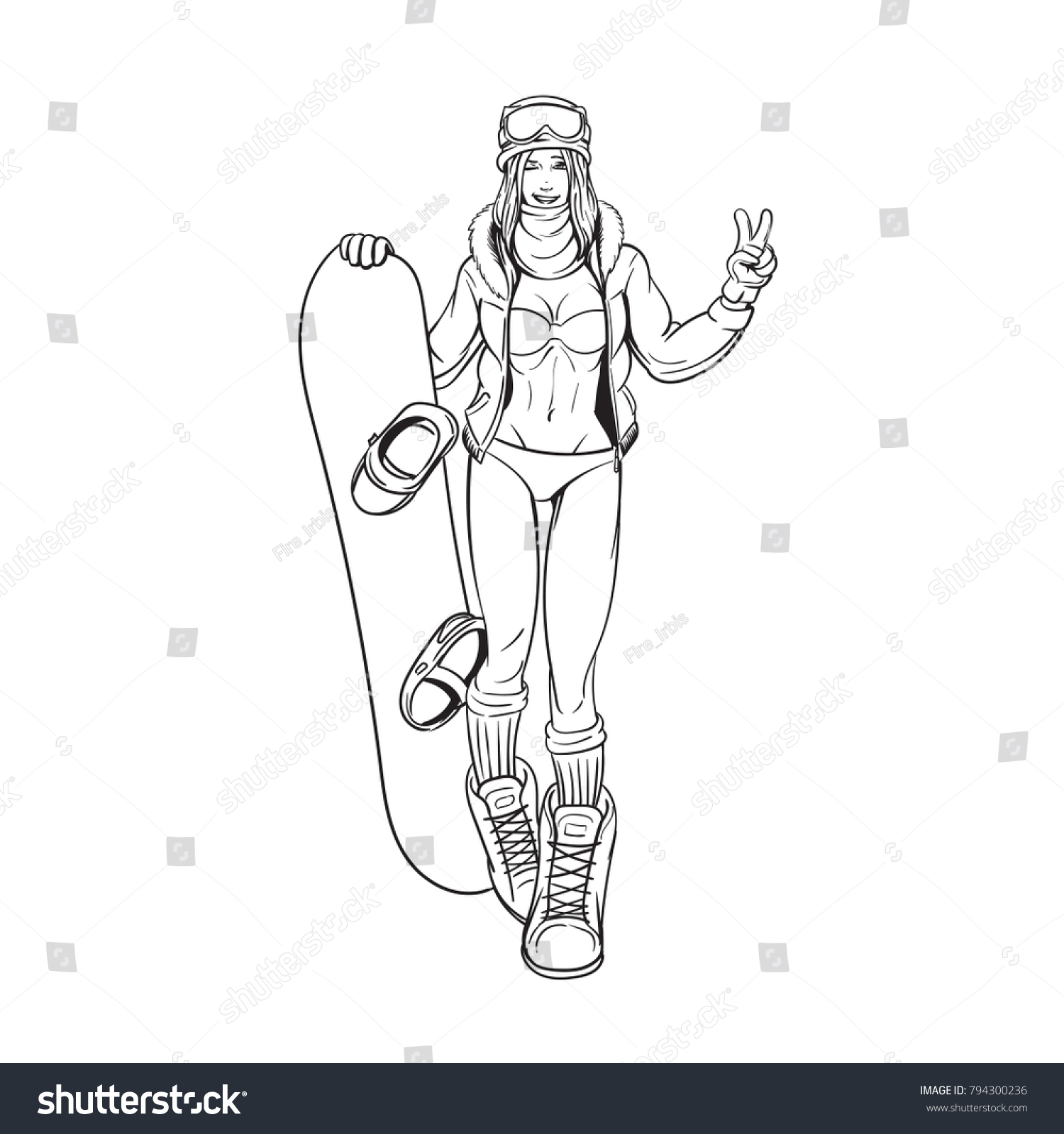 Beautiful girl snowboarder underwear adult coloring stock vector royalty free