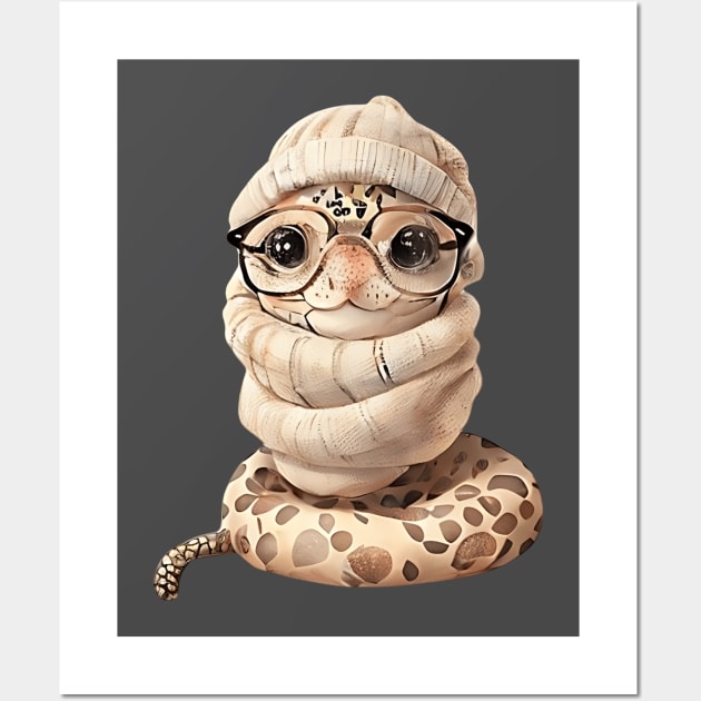 Cute ball python with glasses and winter clothes