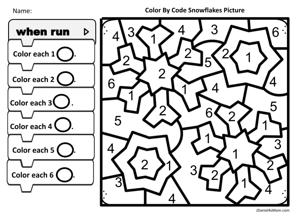 Color by code snowflake coloring pages