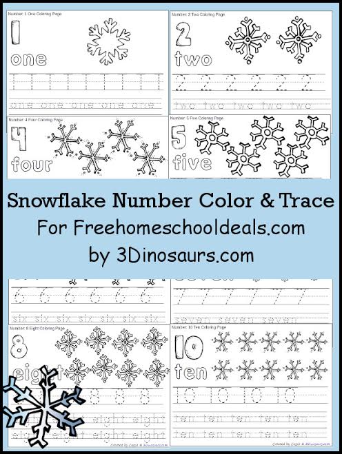 Free snowflake number color trace printables instant download