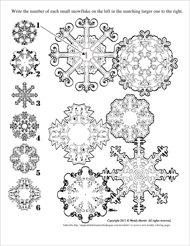 A page of snowflakes to color in the new year