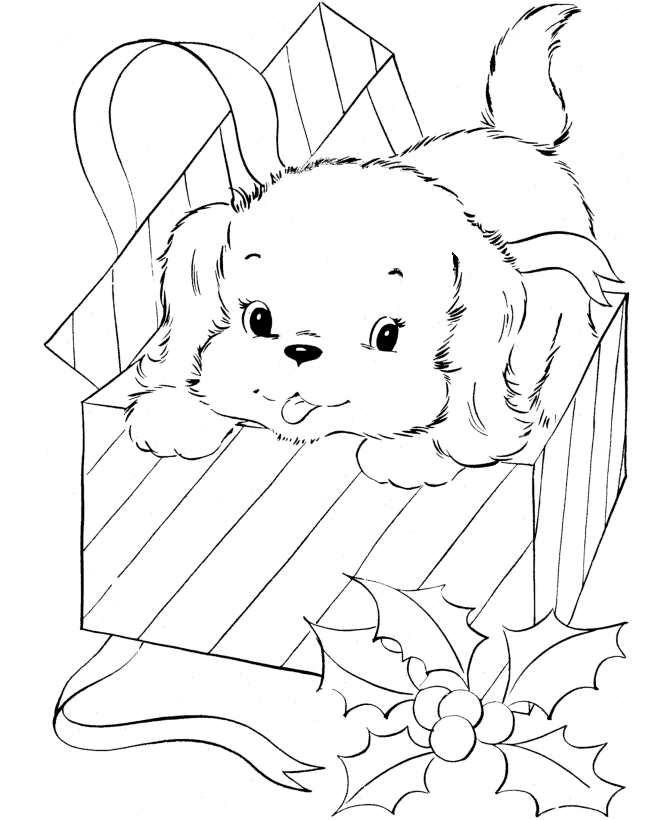 Puppy for christmas present coloring page puppy coloring pages christmas present coloring pages dog coloring page