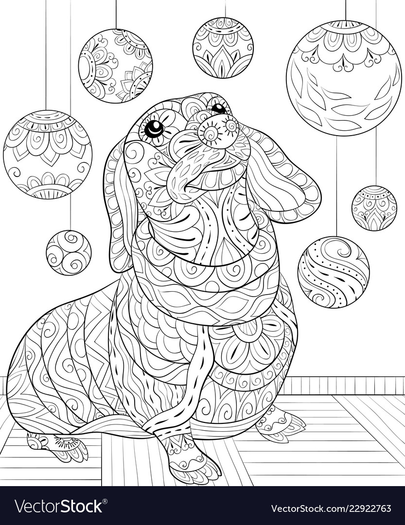 Adult coloring bookpage a cute dog with christmas vector image