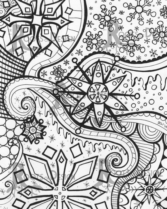 Instant download coloring page snowflake doodle zendoodle inspired art print printable design