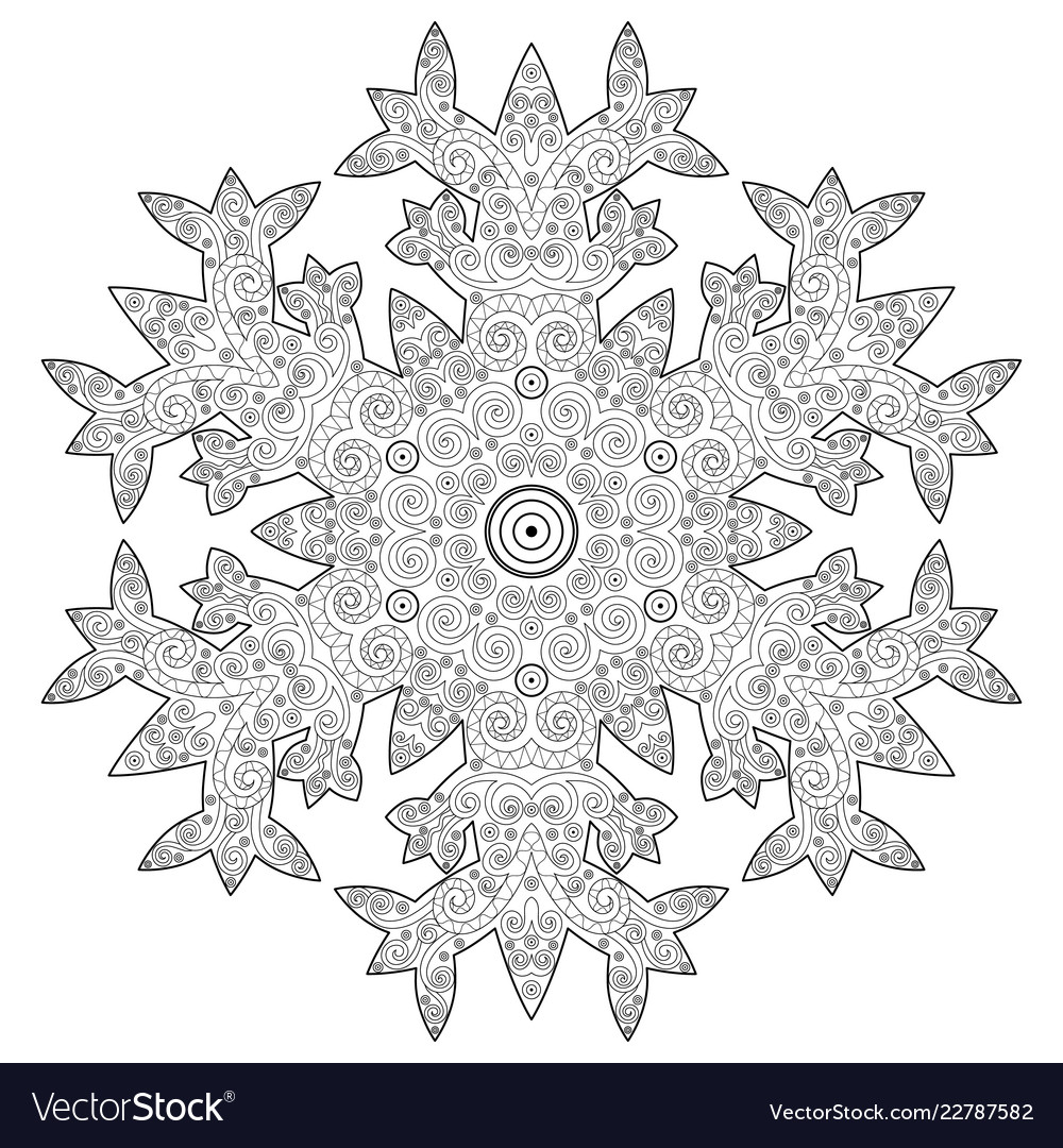 Winter coloring page with anti stress snowflake vector image